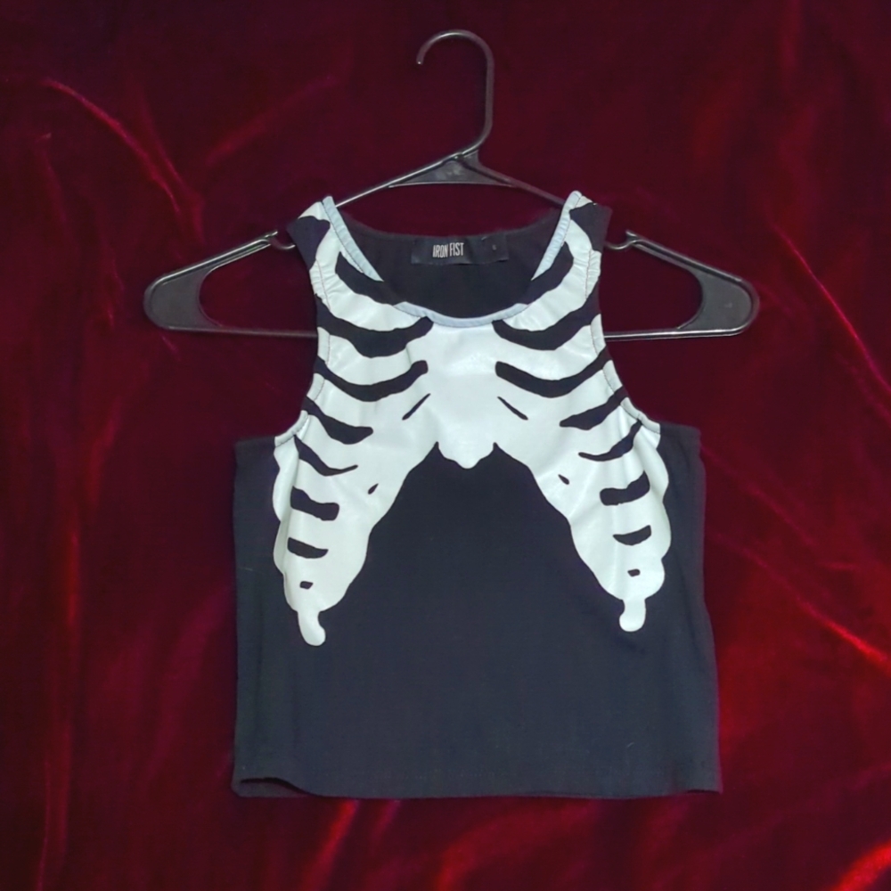Iron Fist Black+White Ribcage Cropped Tank Top
